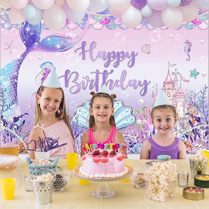 Mermaid Birthday Banner Under The Sea Backdrop for Girls Party