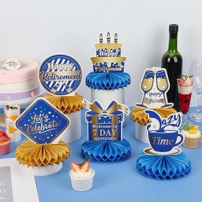10 Pcs Retirement Party Decorations, Blue Gold Retirement Table
