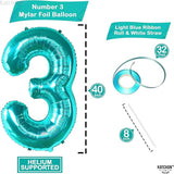 KatchOn, Teal Number 3 Balloon - Large, 40 Inch | Teal Blue 3 Balloon