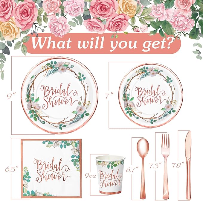 Rose Gold Bridal Shower Decorations 168Pcs Bridal Shower Plates and