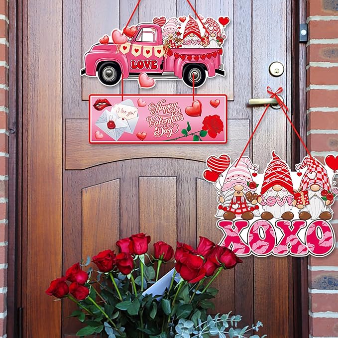 Pink Red Valentines Day Front Porch Door Hanger Decor 6pcs Love