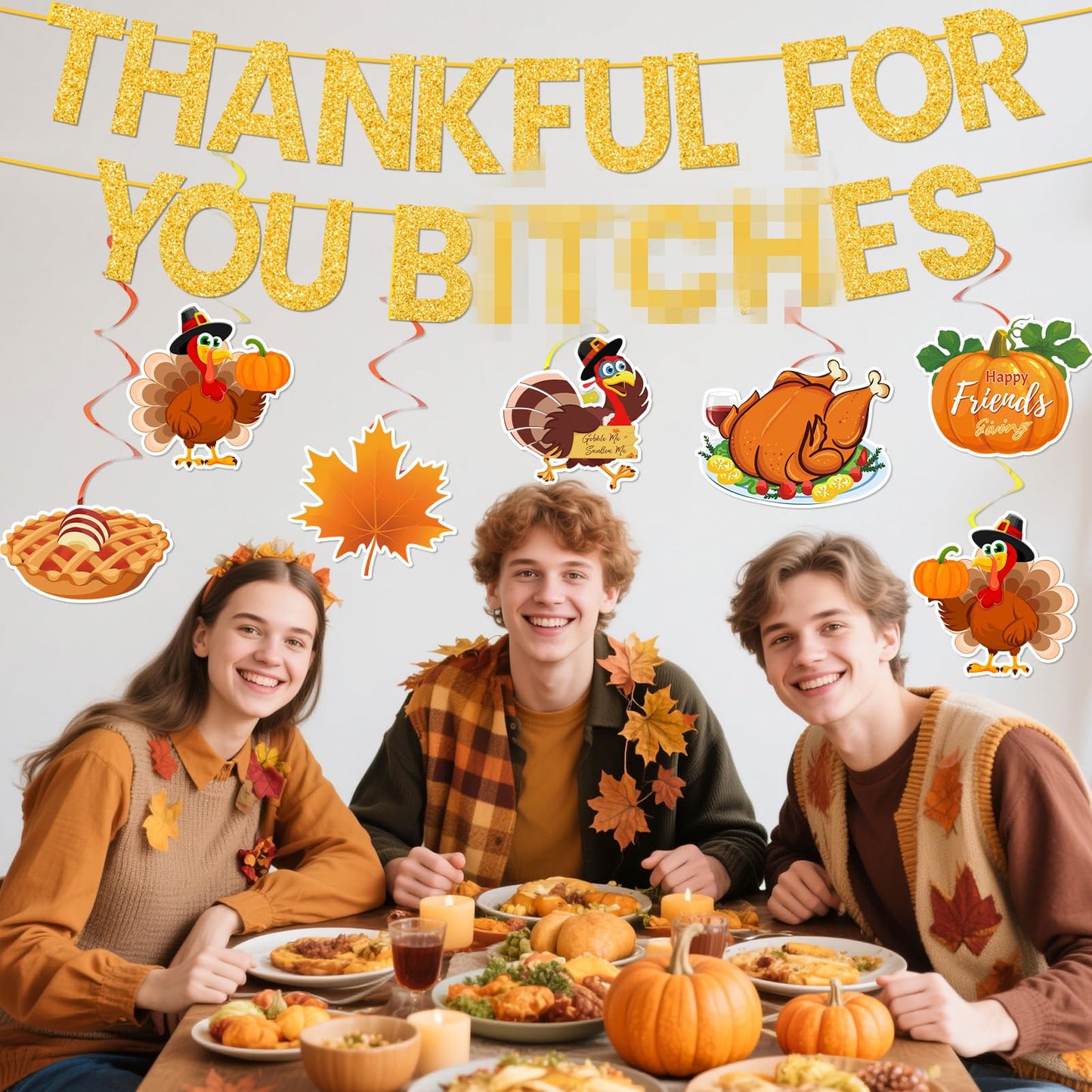 Pre-Assembled Girly Friendsgiving Party Decorations with Hanging