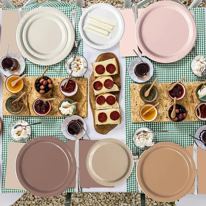 60 PCS Brown Paper Plates Boho Baby Shower Decorations Gradient