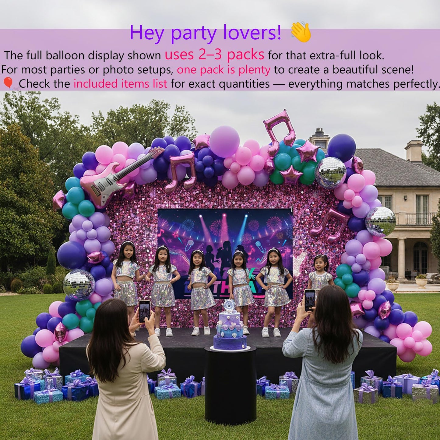 Themed Birthday Party Decorations - K-Pop Music with purple pink teal