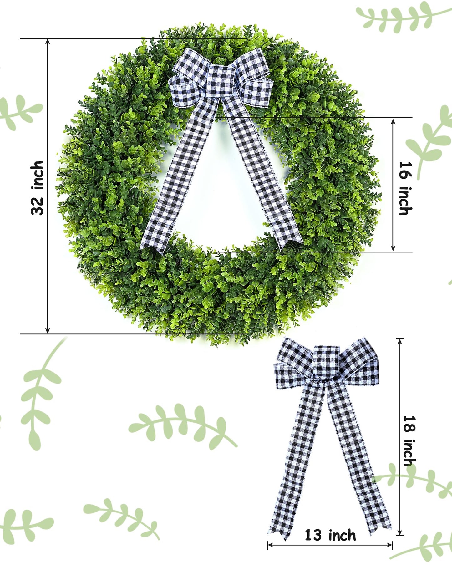 Vlorart 32" Faux Round Boxwood Wreath, Artificial Large Boxwood Wreath