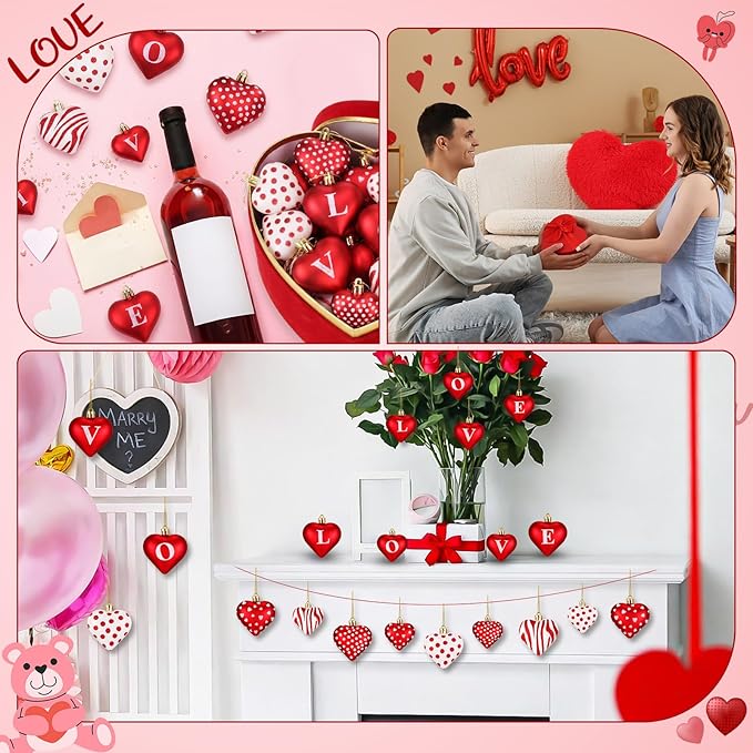 36 Pcs 2 Size 1.8/2.4 inch Valentines Day Heart Ornaments 8