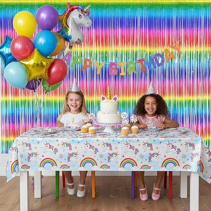 BRAVESHINE Tinsel Foil Curtains - 2 Pack Colorful Party Streamers