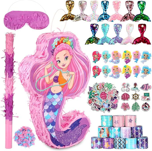 90 Pieces Mermaid Party Favors Includes Piñata Bundle 16 x 12 x 3