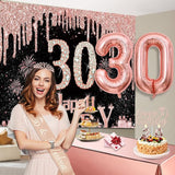 30th Birthday Decorations for Her with Banner Rose Gold Tablecloth