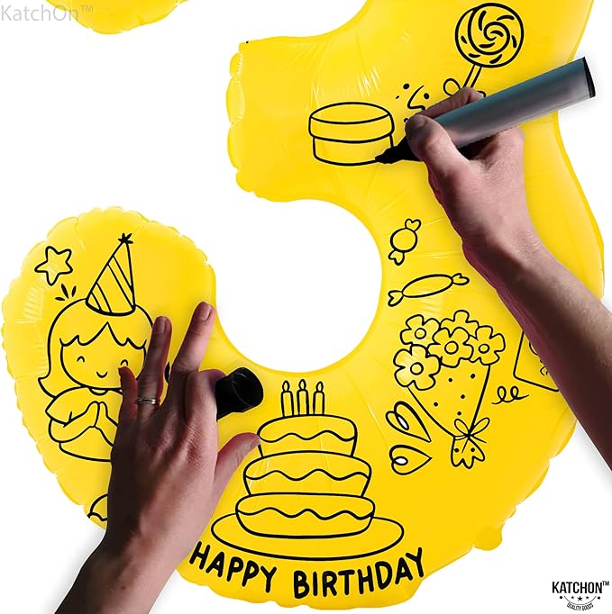 KatchOn, Big, Yellow 3 Balloon Number - 40 Inch | Yellow Three