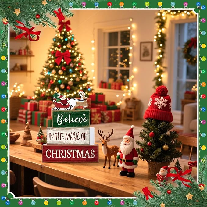 4 Pcs Christmas Table Decoration Wooden Santa Claus Decor Christmas