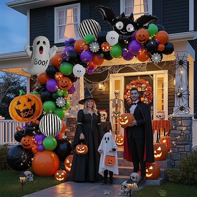 Halloween Decorations with Orange Black Green Purple Balloon Garland