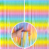 Pastel Rainbow Foil Fringe Curtain Streamers Party Backdrop Foil