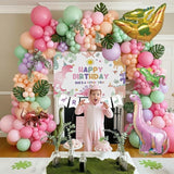 Three Rex 3rd Birthday Decorations with Pastel Pink Green Dinosaur