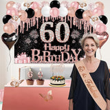60th Birthday Decorations for Women 49pcs Black Rose Gold Black