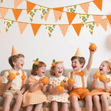 Citrus Orange Party Decorations Orange Plaid Floral Pennant Banner
