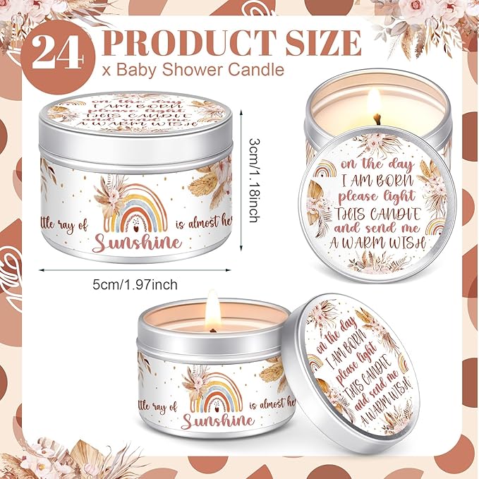 MTLEE 24 Pcs Boho Baby Shower Party Favors Candles Lavender Scented