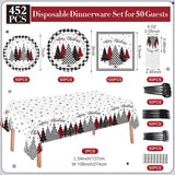 452 Pcs Christmas Tree Party Supplies for 50, Black Buffalo Plaid
