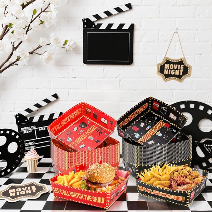 50 Pcs Movie Night Snack Trays Disposable Paper Food Tray Movie