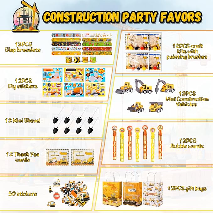 146Pcs Construction Party Favors Birthday Decorations Supplies for
