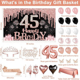 45th Birthday Decorations for Women 49pcs Black Rose Gold Black