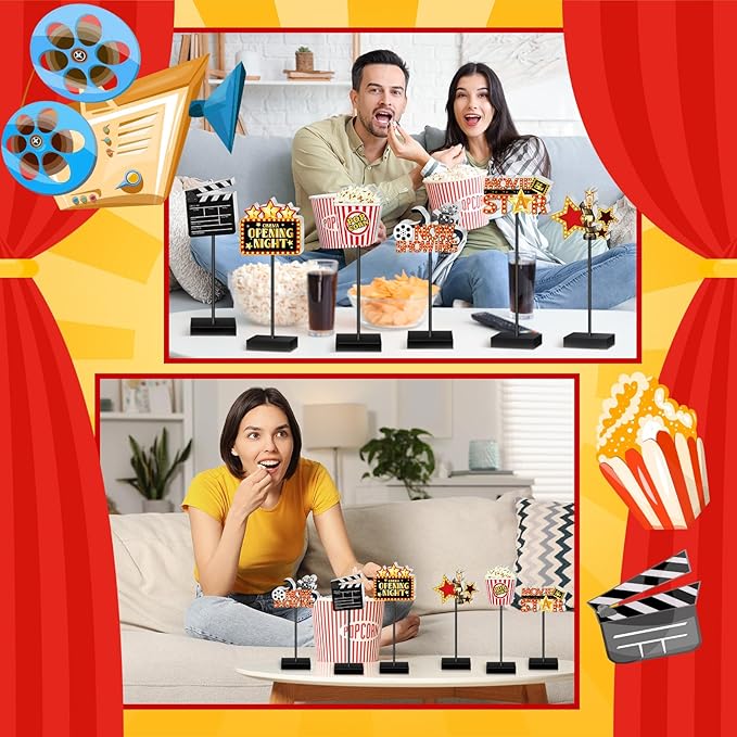 6 Pcs Movie Night Wooden Sign Set Movie Party Decorations Star Video