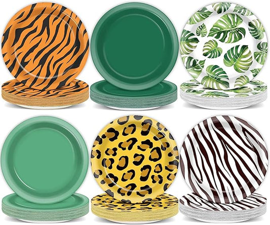 60Pcs Jungle Safari Party Paper Plates for Wild Animal Party