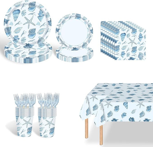 Ocean Seashell Party Plates Supplies Coastal Beach Party Tableware