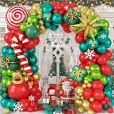 Christmas Balloon Arch Red Dark Green Gold Balloons with Candy Cane