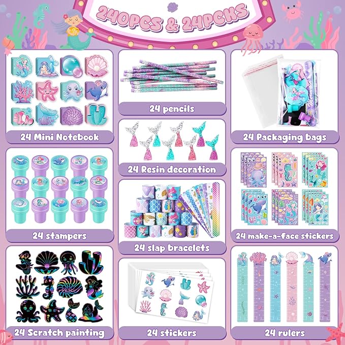 120Pcs Mermaid Party Favors Little Mermaid Pencils Stickers School