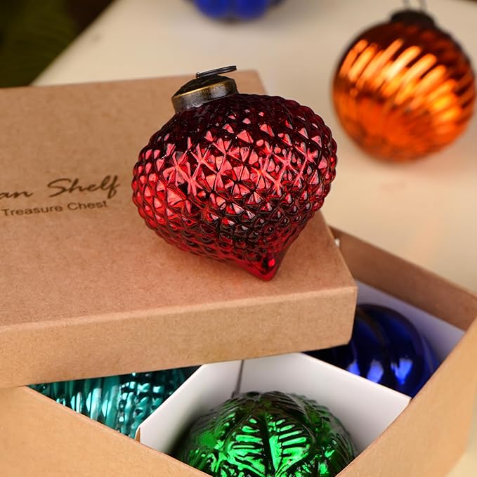 IndianShelf 6 Colorful Christmas Balls - Glass Tree Ornaments -