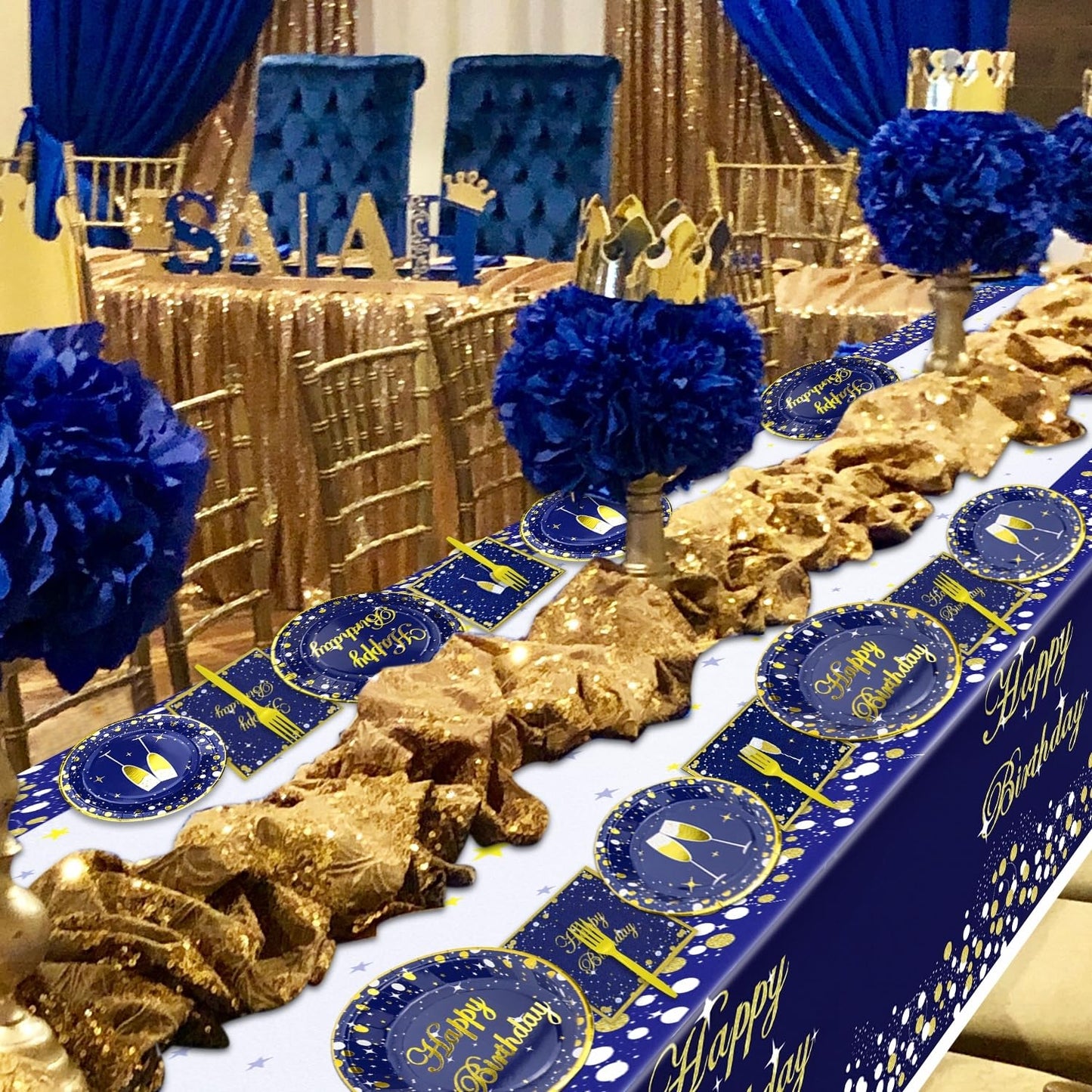 81 Pieces Blue and Gold Party Supplies - Blue and Gold Birthday