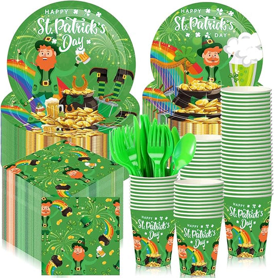 210 Pcs Happy St Patrick's Day Party Supplies Plates Napkins Cups
