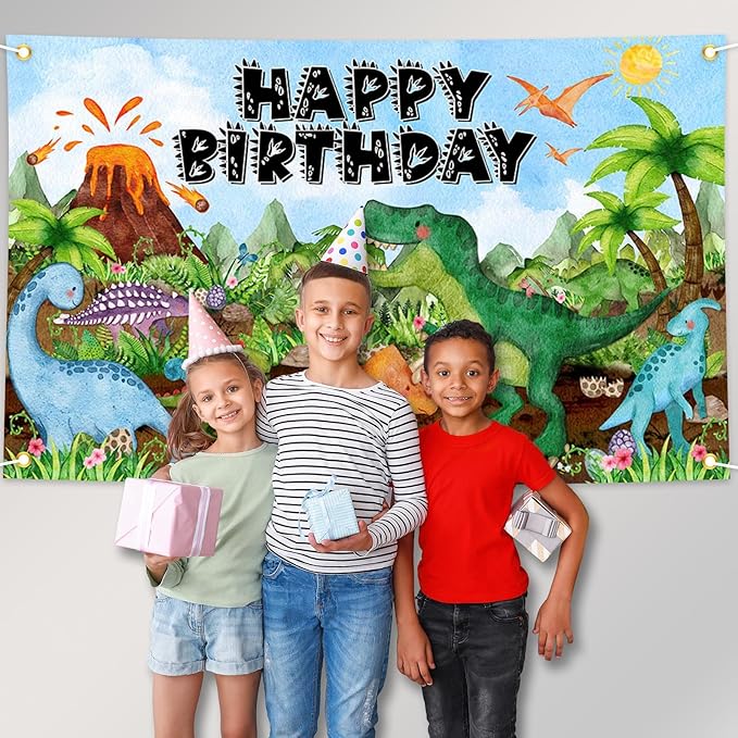 Avezano Dinosaur Birthday Banner for Kids Watercolor Dinosaur Happy
