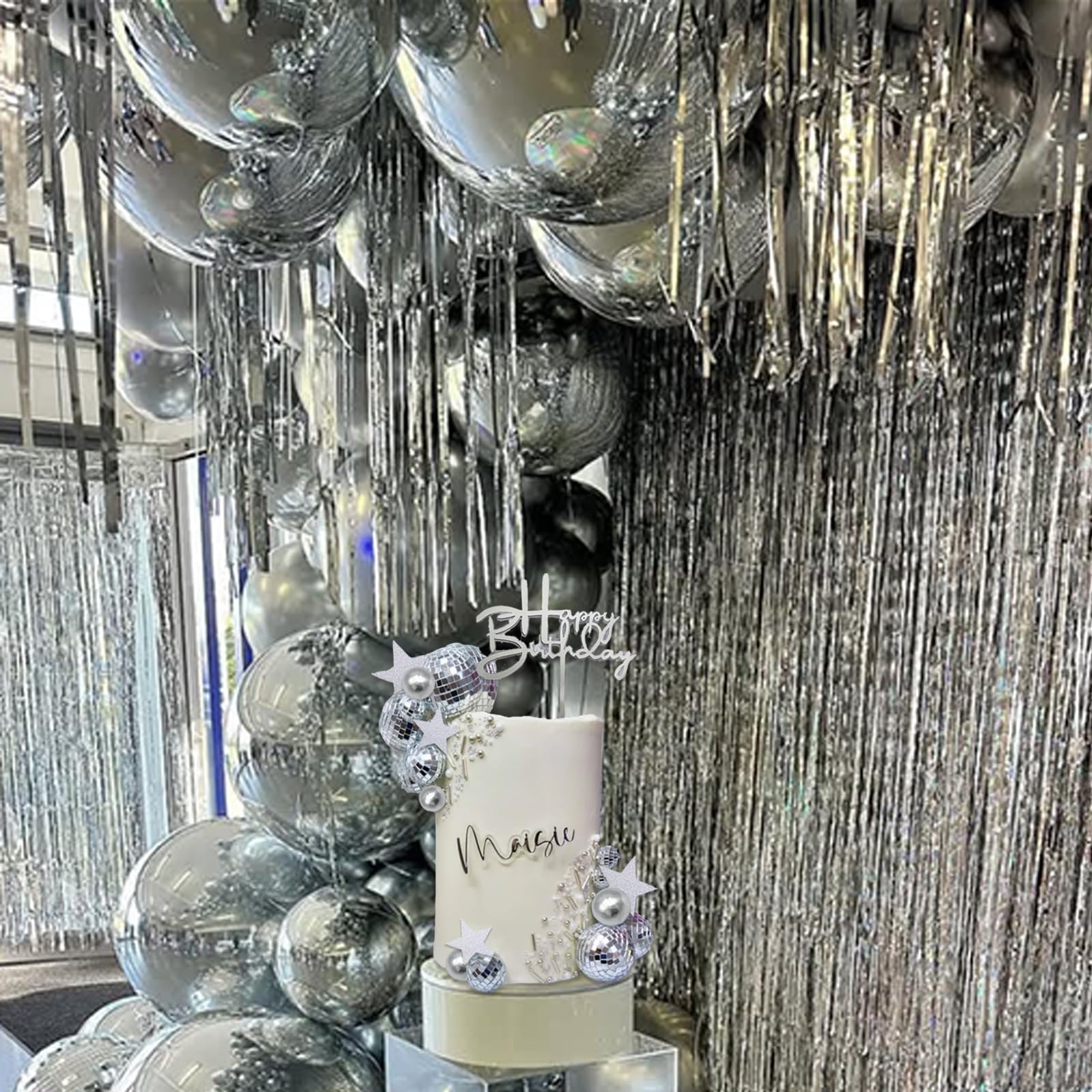 40Pcs Disco Ball Cake Toppers Silver Balls Cake Decorations with