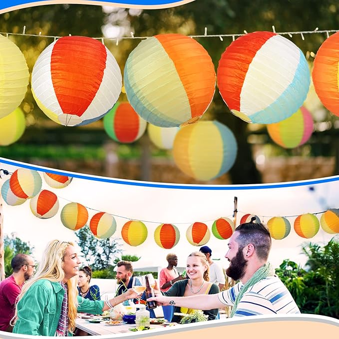 12 Pcs 8 Inch Beach Ball Paper Lanterns Pool Party Decorations