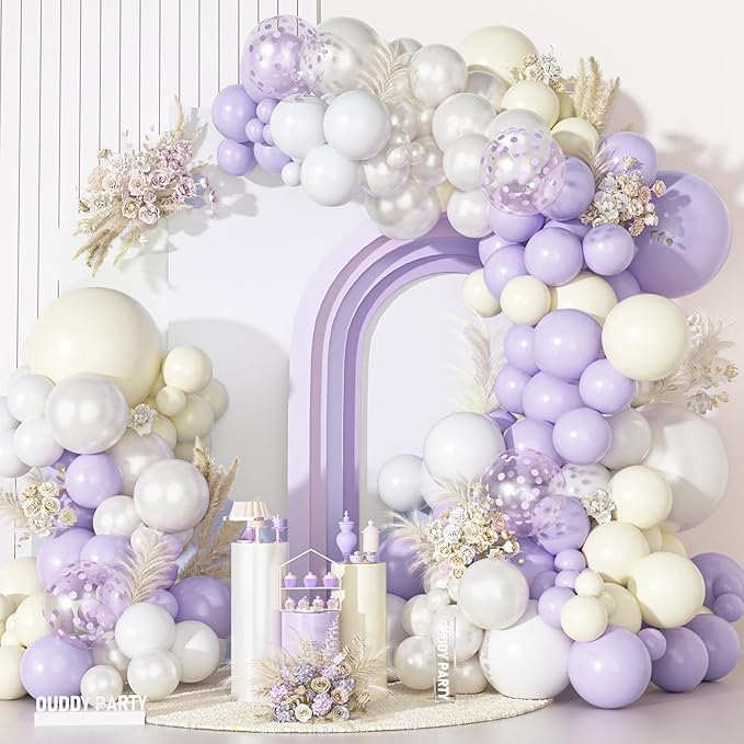 Ouddy Party Pastel Purple White Balloons Garland Arch Kit, Different