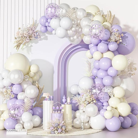 Ouddy Party Pastel Purple White Balloons Garland Arch Kit, Different