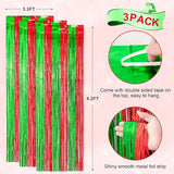 Voircoloria 3 Pack 3.3x8.2 Feet Red and Green Foil Fringe Backdrop