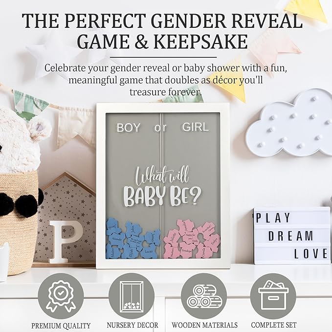 Gender Reveal Voting Board Game Wooden Frame Keepsake Baby Reveal