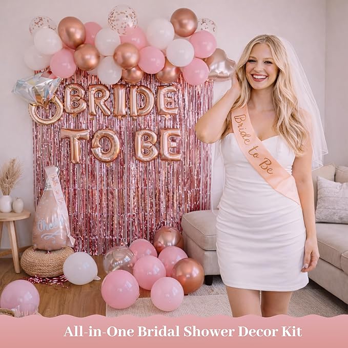 VIDAL CRAFTS Rose Gold Bridal Shower Decorations 62 Piece Pink