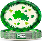 50 PCS St Patrick's Day Oval Paper Plates Large 11” Disposable Saint