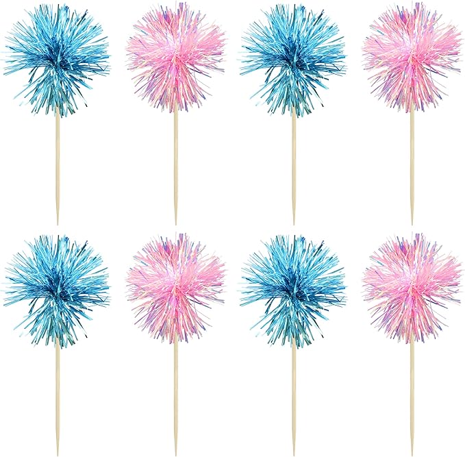 Gyufise 30Pcs Foil Firework Cupcake Toppers Sparkle Tinsel Cake #24