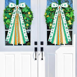 2 Pcs St Patricks Day Clover Ribbon Bow for Wreath Large Clover
