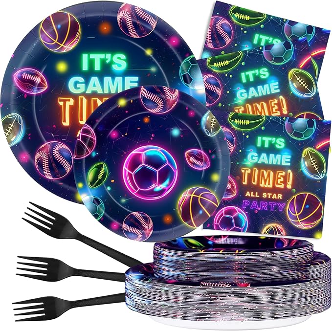Neon Sports Party Supplies Serves 20 Glow Sports Birthday Party