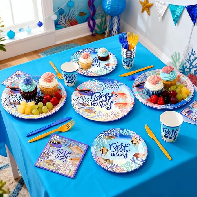 144Pcs Under the Sea Animal Birthday Party Supplies
