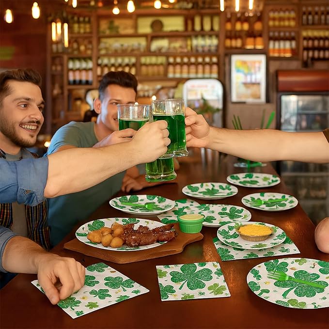 100 Pcs St Patrick's Day Shamrock Tableware Party Supplies Set