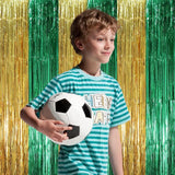Voircoloria 3 Pack 3.3 x 8.2 ft Green and Gold Foil Fringe Backdrop