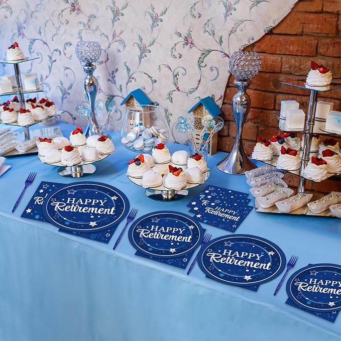 50 Guests Retirement Plates and Napkins Party Supplies Happy
