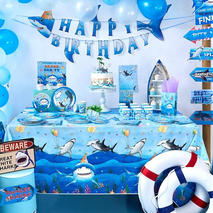 WERNNSAI Shark Table Cloth - 2PCS 54” x 108” Under The Sea Tablecloth